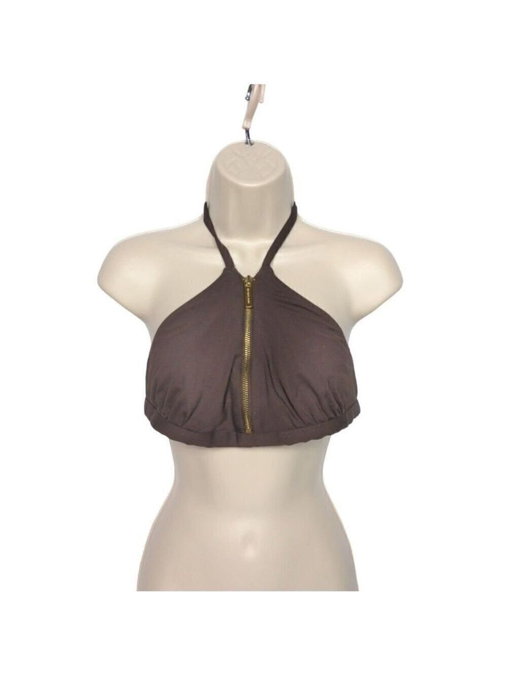 Michael Michael Kors Brown Halter Bikini Top Large Zip Up